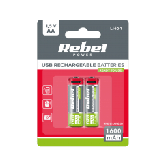 Akumulatorki REBEL AA, 1600 mAh, Li-ion,1,5V, 2szt/bl , R6 , gniazdo typ C