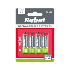 Akumulatorki REBEL AA , 2600 mAh, Ni-MH, 1,2V, 4szt/bl , R6