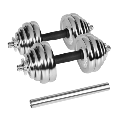 Hantle żeliwne chromowane regulowane w walizce z gryfem, zestaw 30kg REBEL ACTIVE
