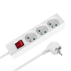 Przedłużacz 3 gniazda 2m typu francuskiego z przełącznikiem (3x1,5mm) Rebel biały