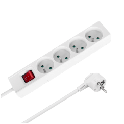 Przedłużacz 4 gniazda 2m typu francuskiego z przełącznikiem (3x1,5mm) Rebel biały