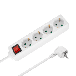 Przedłużacz 4 gniazda 2m typu niemieckiego z przełącznikiem (3x1,5mm) Rebel biały