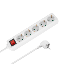 Przedłużacz 5 gniazd 2m typu niemieckiego z przełącznikiem (3x1,5mm) Rebel biały