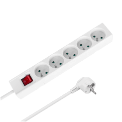 Przedłużacz 5 gniazd 3m typu francuskiego z przełącznikiem (3x1,5mm) Rebel biały