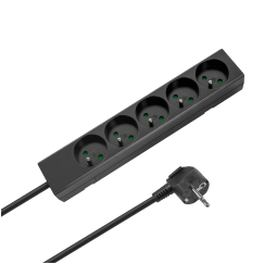 Przedłużacz 5 gniazd 5m typu francuskiego bez przełącznika (3x1,5mm) Rebel czarny